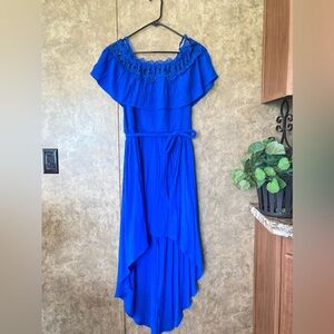 Royal Blue High Low Off The Shoulder Lace Vacation Beach Dress L